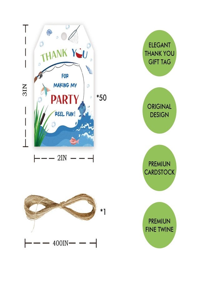 FORSHEEP 50pcs Fishing Thank You Tags, Gone Fishing Gift Tag with String for Birthday Party, Fish Thank You Paper Tags for for Retirement Party Favors - Image 2
